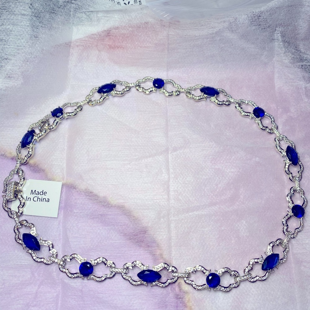 NWT Carolee New York Blue And Silver Rhinestone Necklace 17”